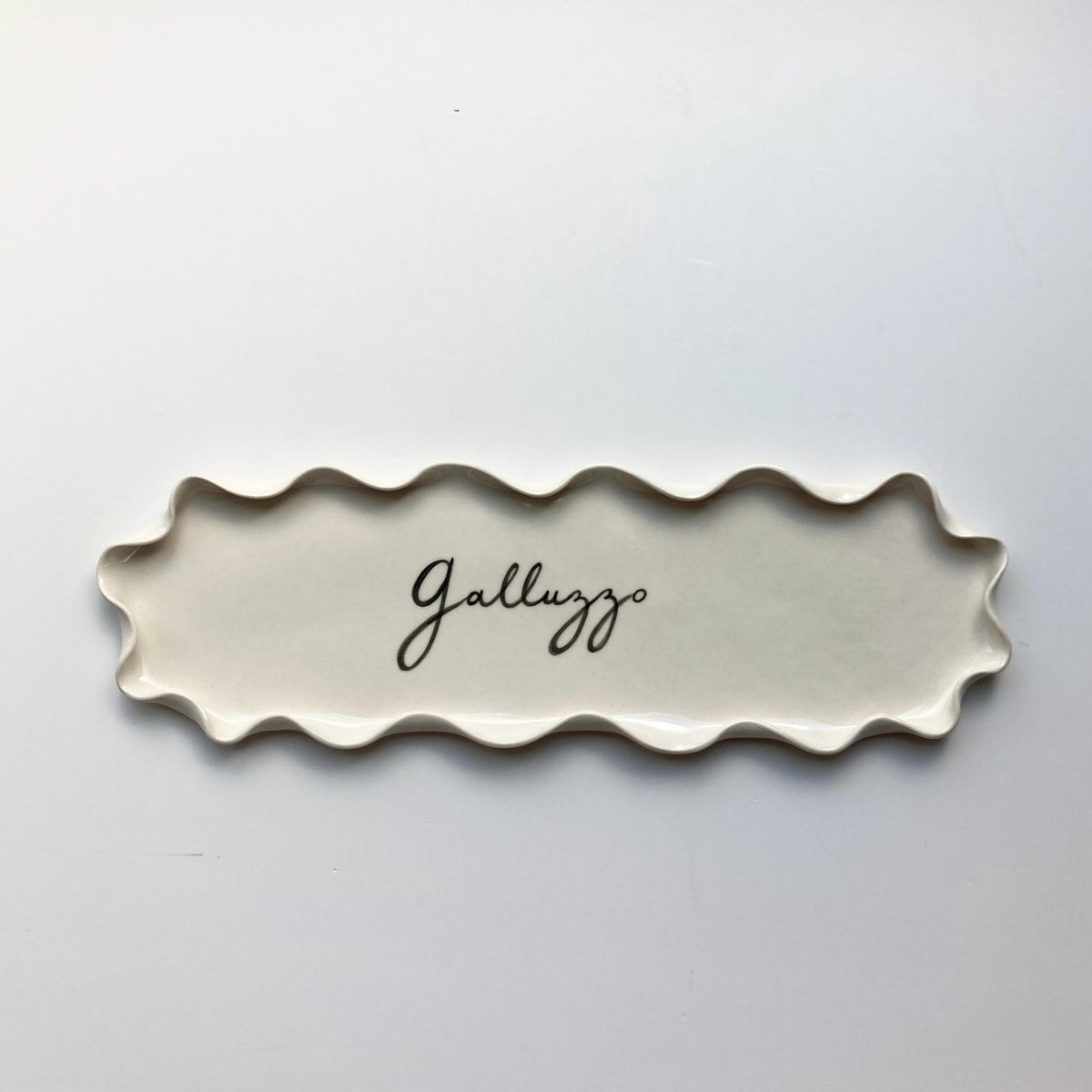 Personalized painted wavy plate long, off white neutral cream wavy trinket dish